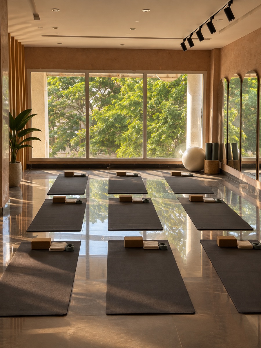 Salle de yoga Core House Dakar, vue sur les arbres